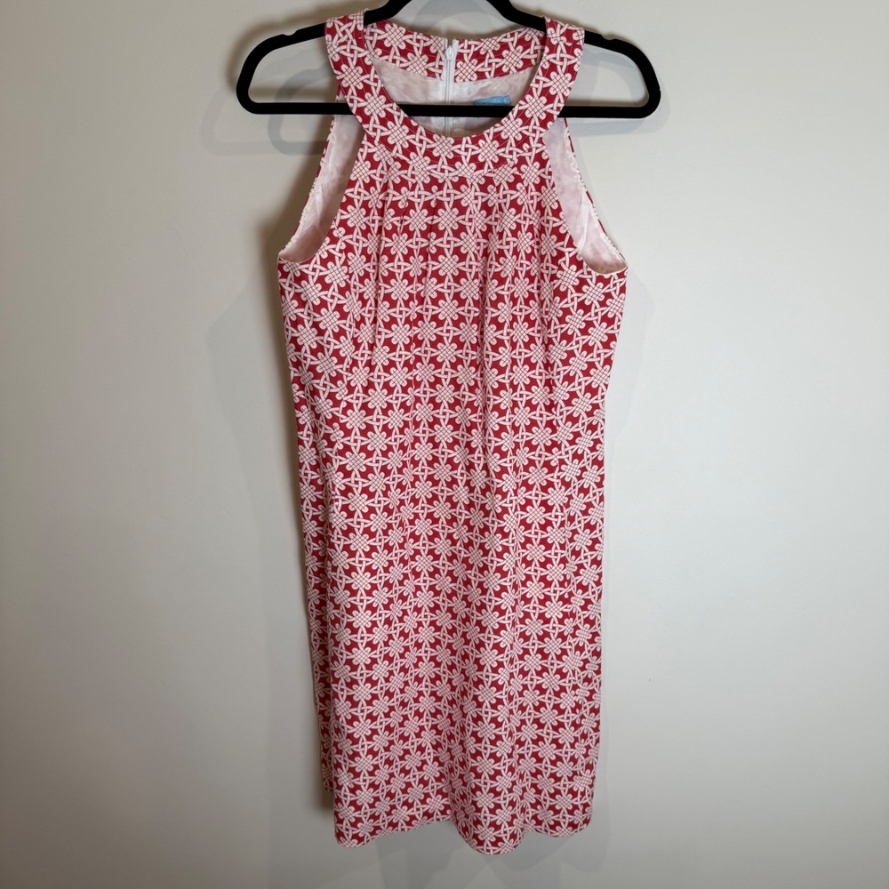 J McLaughlin Red White Geometric Linen Blend Halter Dress Size 6